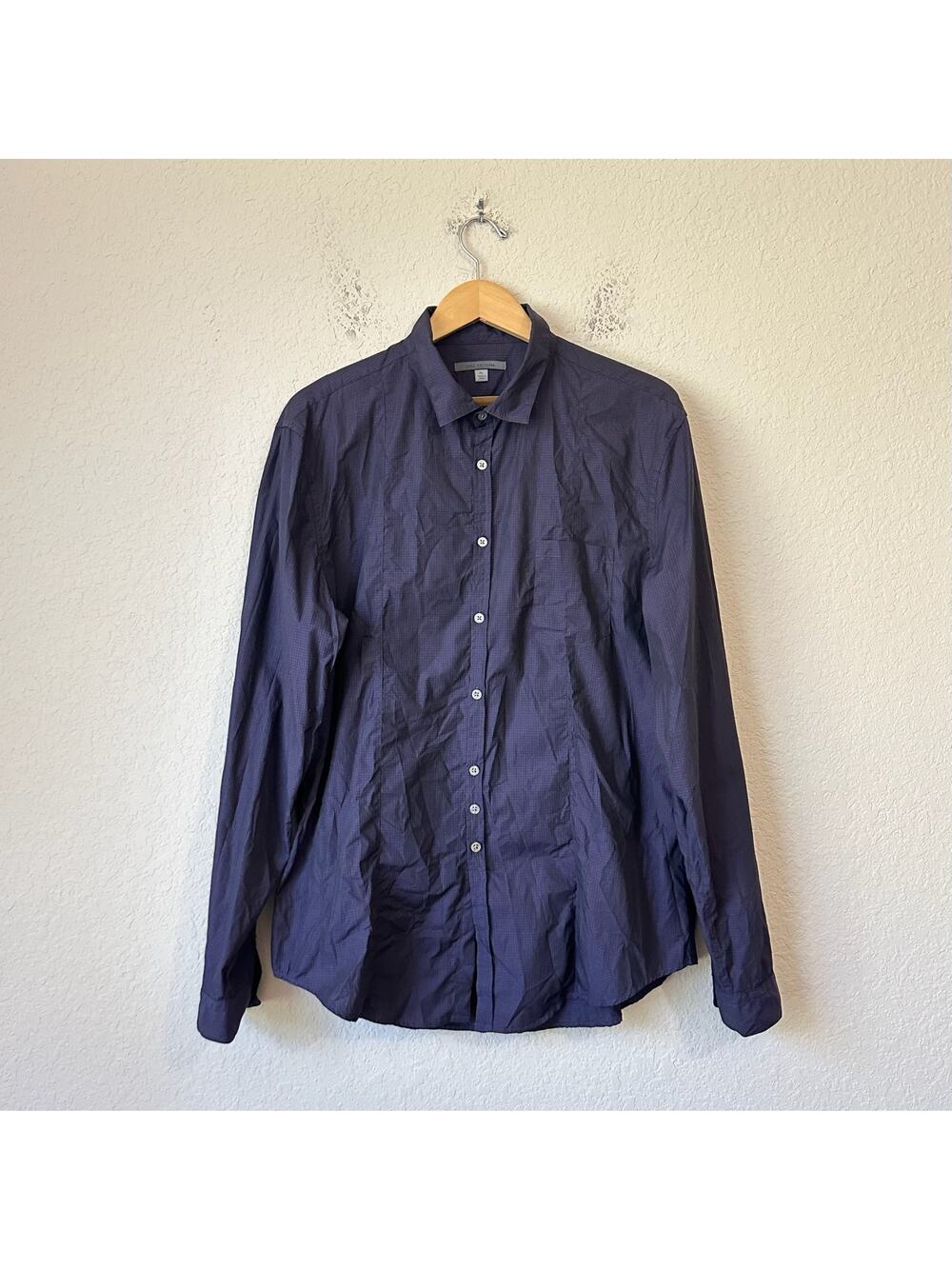 JOHN VARVATOS Shirt Purple Gray Micro Grid Button Up Long Sleeve Cotton